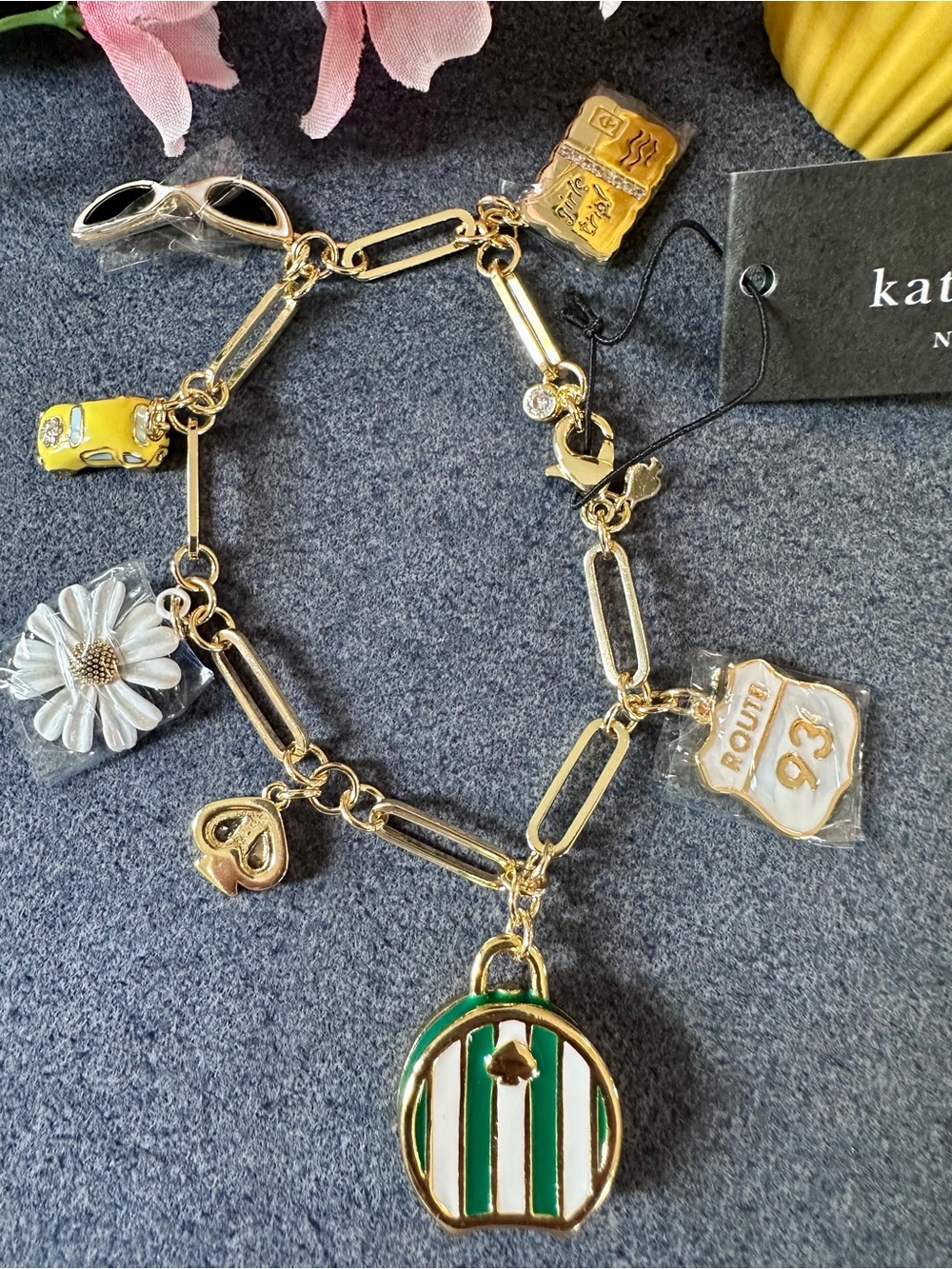 kate spade Gold-Tone Enamel Charm Bracelet with Green, White & Yellow Accents - Picture 5 of 7